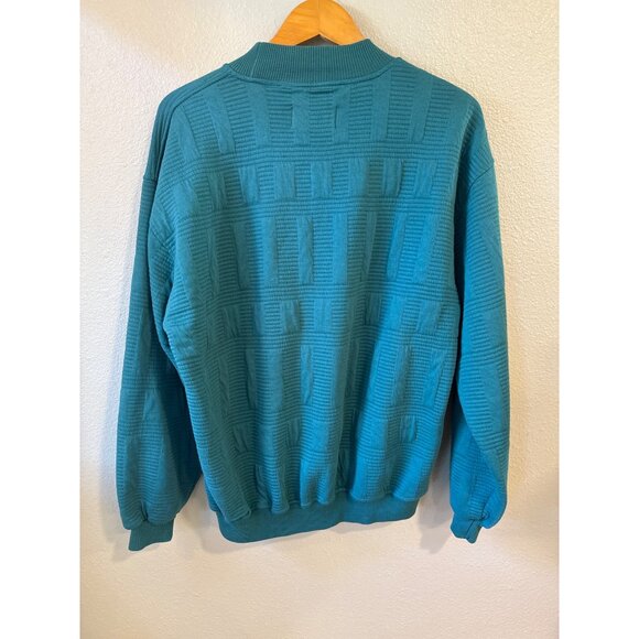 VTG Koman Men's Crewneck Pullover Sweater Teal Blue Geometric Textured 80's 90's - Picture 6 of 7